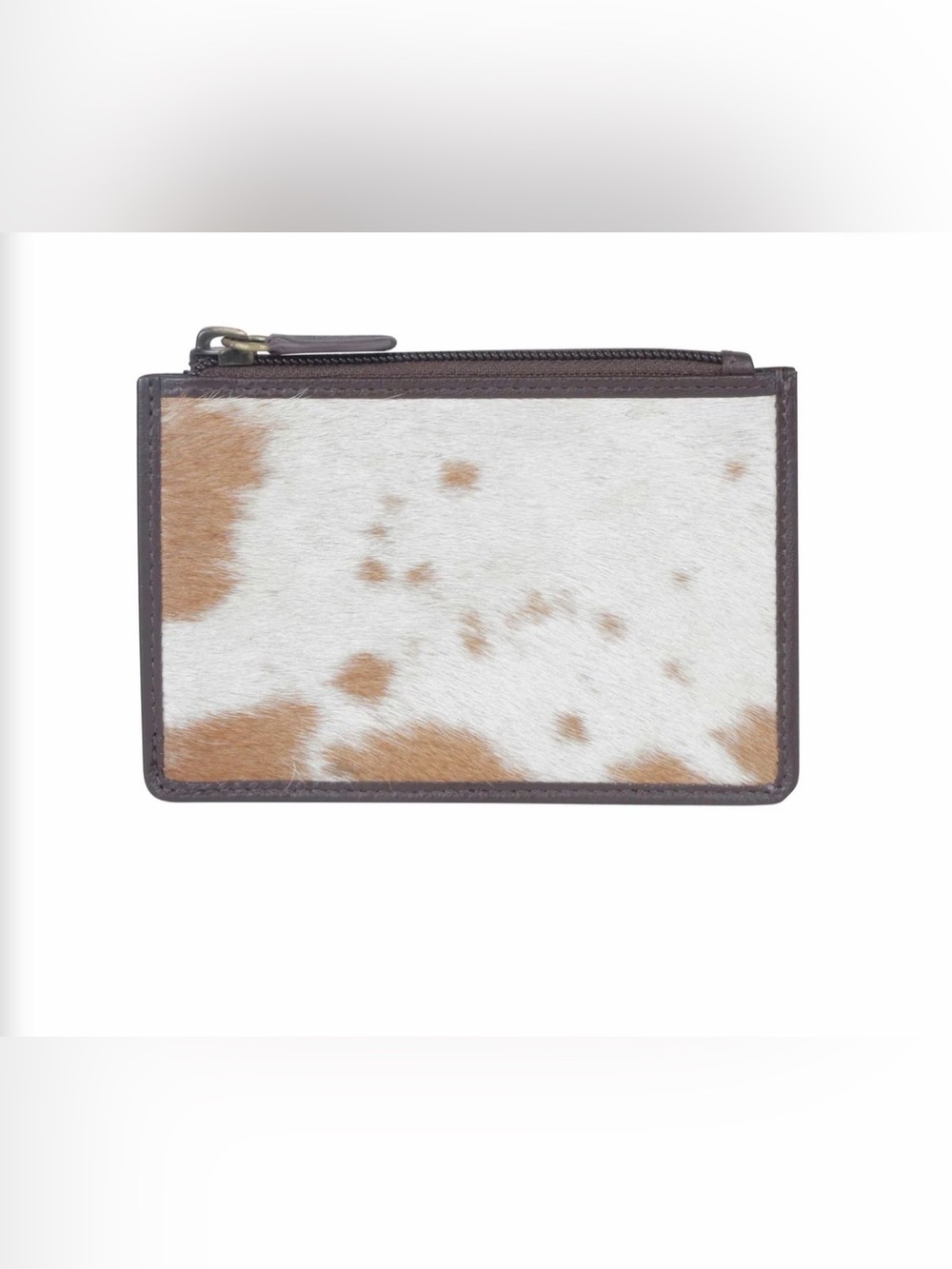 Western Credit Card Holder Cowhide Zip Card Wallet - White & Brown